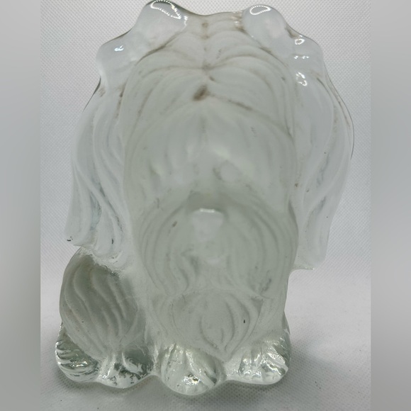 Vintage Viking frosted clear glass solid art dog bookend paperweight Yorkie - Picture 3 of 5